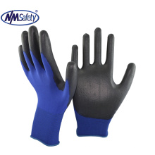 NMSAFETY EN388 2110X 18 gauge navy blue nylon liner pu coated gloves